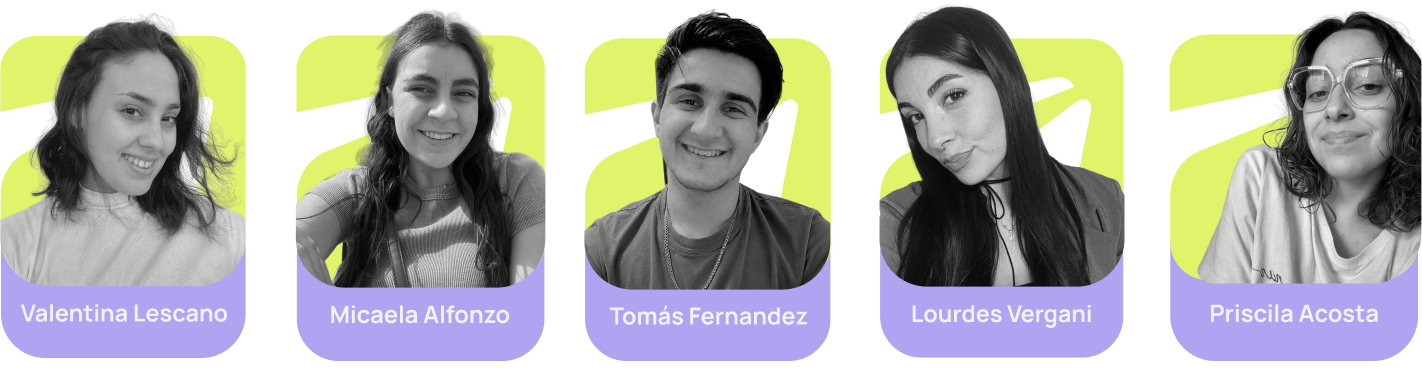 Equipo Acento: Valentina Lescano, Micaela Alfonzo, Tomás Fernandez, Lourdes Vergani y Priscila Acosta